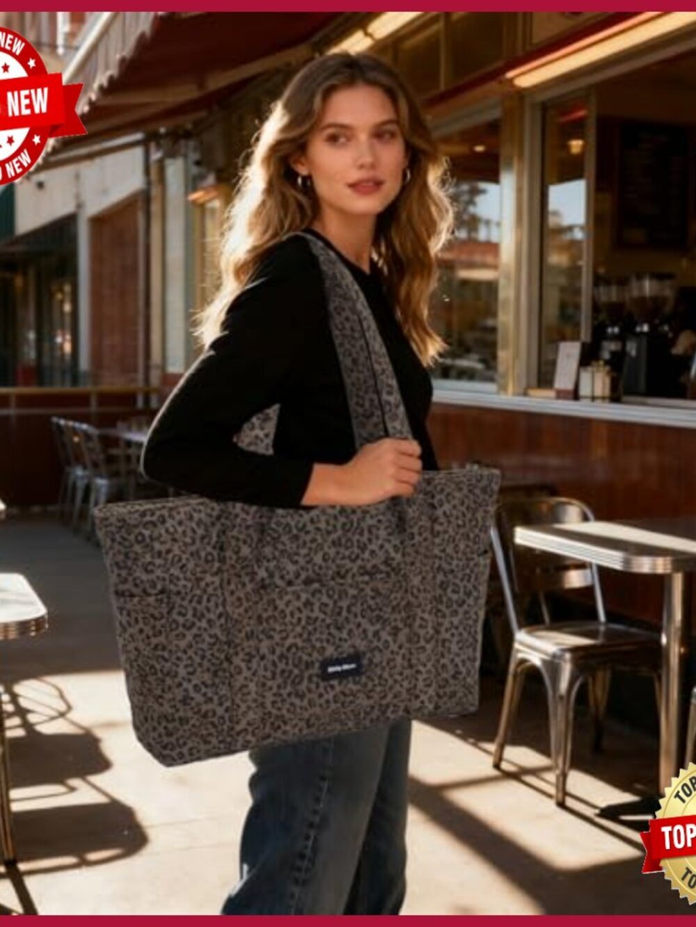 Quilted Tote Bags Set, Lightweight Nylon, Multi-Pocket Design, 16.5x12x5 - Picture 3 of 7